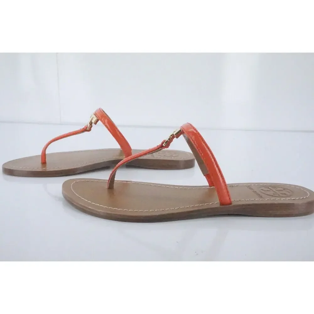 Tory Burch Strap Logo Thong Flip Flop Beach Slide Sandal Size 5 New $175 Orange